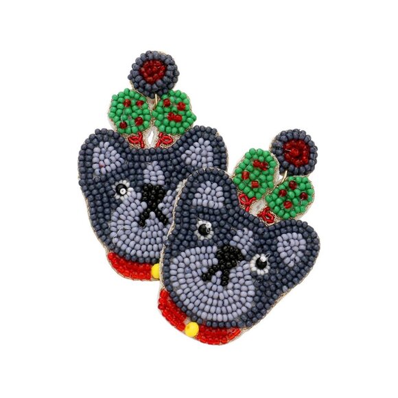 FRENCHIE FRENCH BULLDOG Dog Breed Seed Beaded Earrings & Christmas Ornament SET - Picture 4 of 6